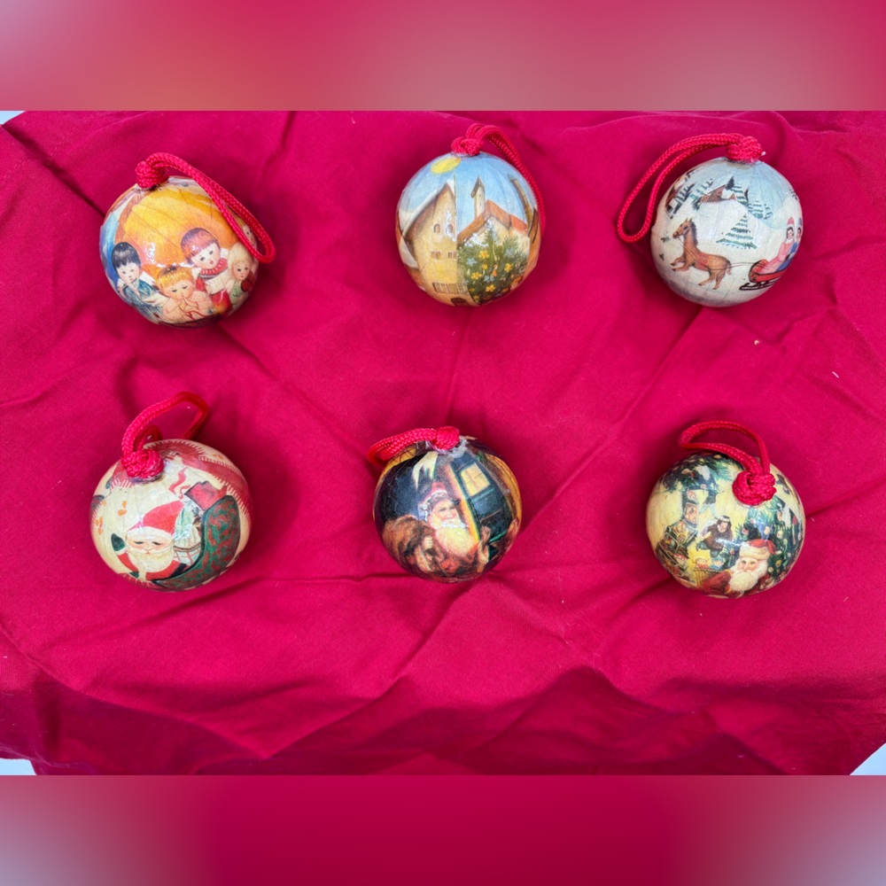 Set of 6 Vintage Paper Christmas Ornaments